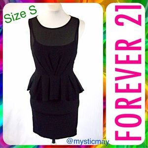 FOREVER 21 Sleeveless Black Crepe Overlay Peplum Flounce Sheath Dress LBD Size S